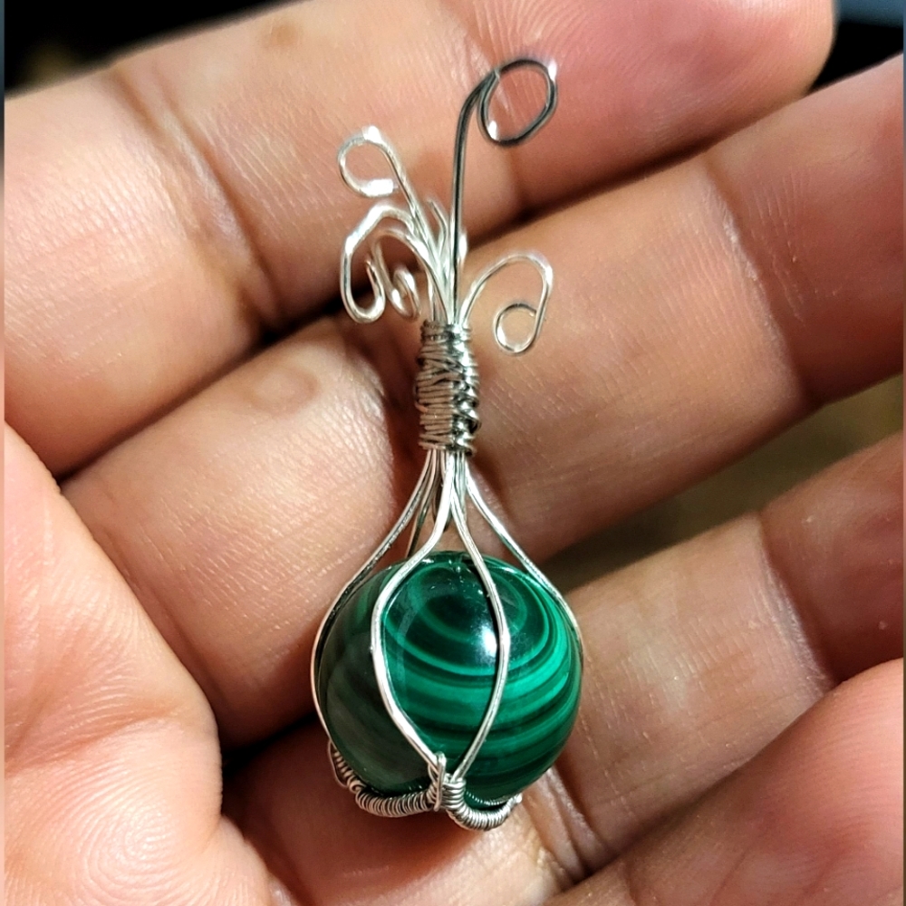 Handmade Wire Wrapped Malachite Sphere